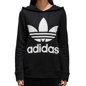 Adidas Women's Originals Trefoil Pullover Hoodie Black/White Big logo sweatshirt